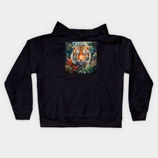 Tiger face deep in the jungle Kids Hoodie